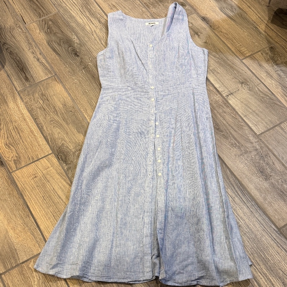 BB Dakota Sleeveless Blue Dress with white lines linen dress size 10